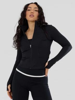 Fundango Flop Zip Up Top damen langarm sport t-shirt Schwarz 1